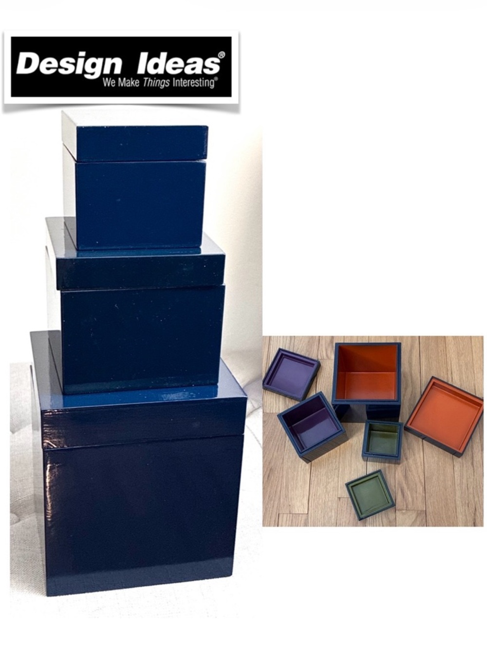 NWT Lacquerware Wood Nesting Boxes Set of 3; Walsh, Design Ideas®️, 
#704038